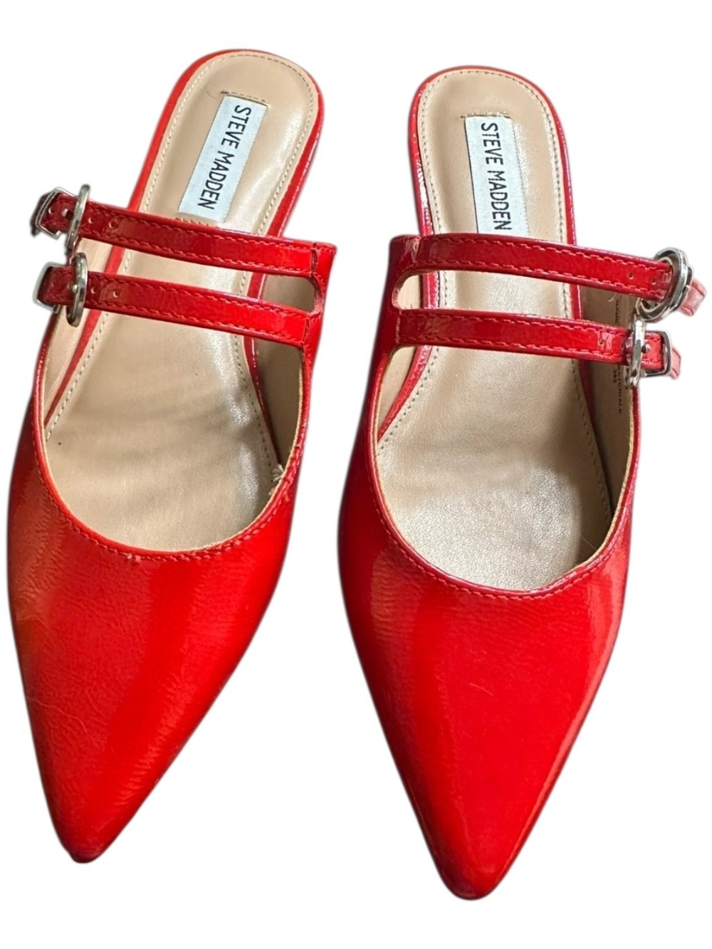 Steve Madden Red Patent Pointed-Toe Double-Strap Mules Size 7.5 Nwot